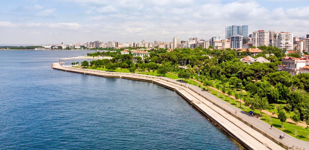 Aerial Drone View of Caddebostan / Istanbul Seaside