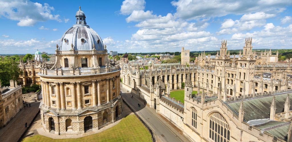 A beautiful iconic university town and blue sky. 