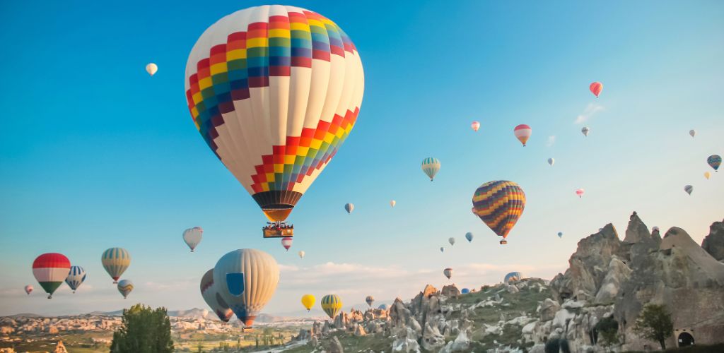 Hot air balloon above of Cappadocia