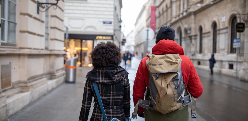 couple walking city