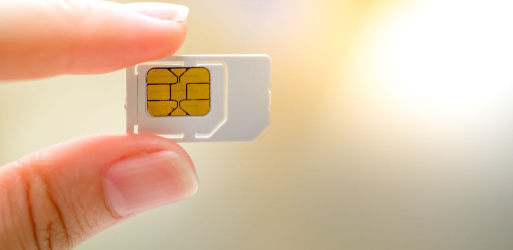 Hand-holding Sim card.