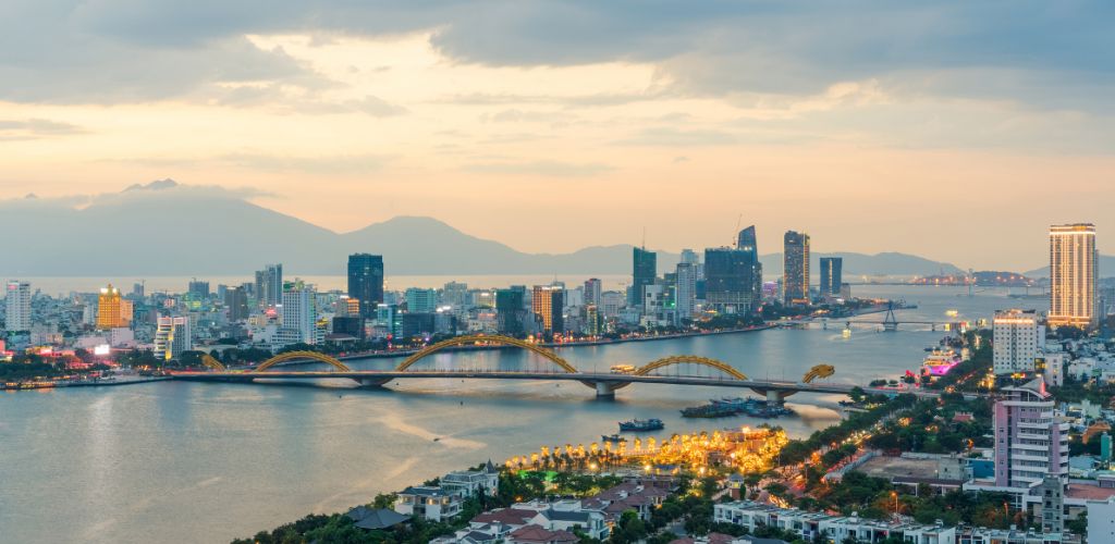 Da Nang Vitenam, cityscape view of Da Nang and Dragon Bridge 